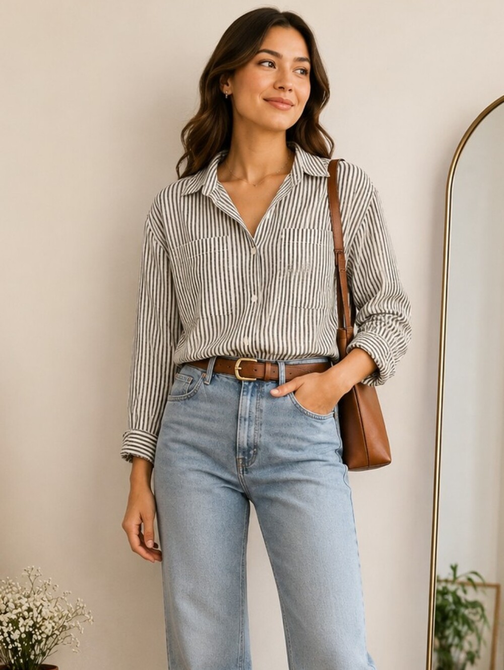 Liz Spirt Cotton Striped Blouse